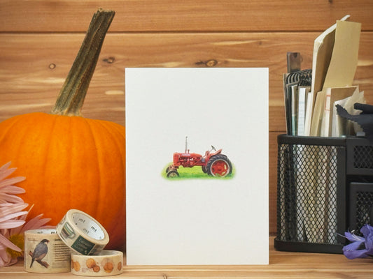 Red Tractor Motif note cards, autumn setting